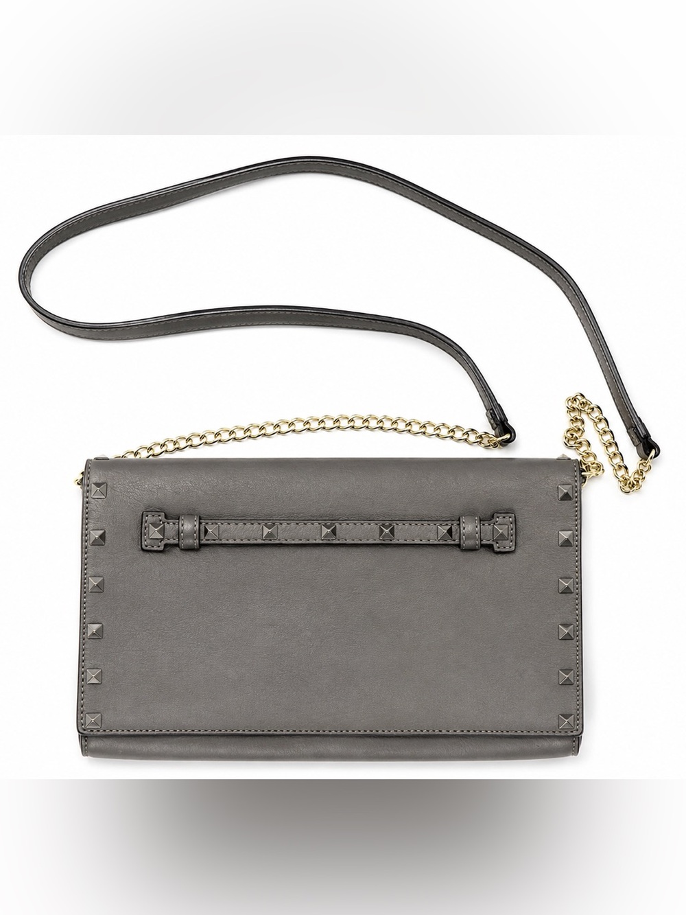 Neiman Marcus Grey Studded Crossbody Clutch Purse Chain Strap Envelope Bag